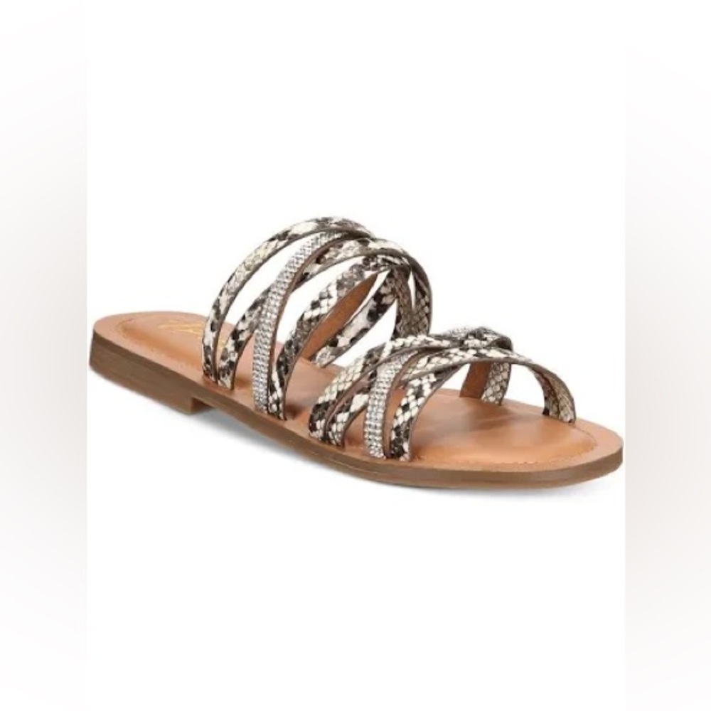 🌹Thalia Sodi • Retro Braided Snake-Print Strappy Slide Sandal - Brown/Black